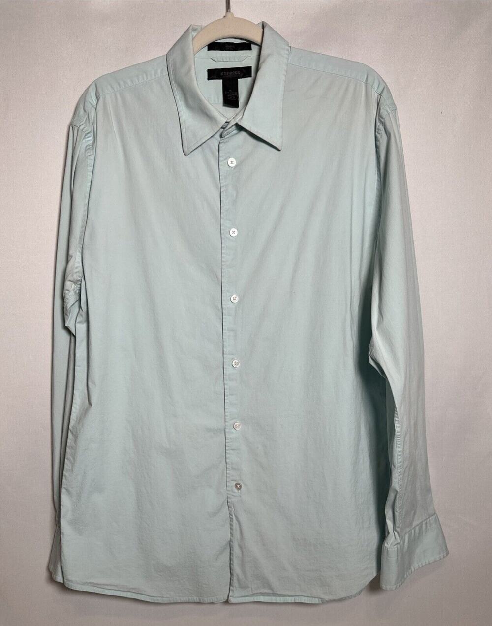 Express Men’s Stretch Button Down Shirt Aqua Blue Size XL